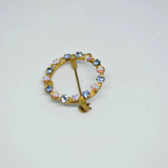 AUSTRIA Signed Blue Glass Rhinestone Brooch - Picture 3 of 5